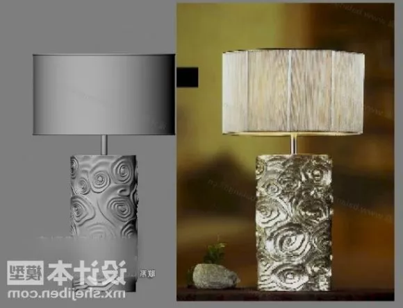 Cylinder Table Lamp Carved Base 3d model Cylinder Table Lamp Carved Base 3d model