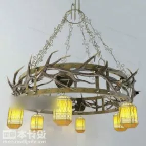 Industrial Style Wheel Chandelier 3d model