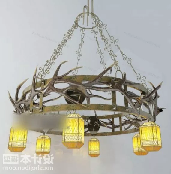 Industrial Style Wheel Chandelier 3d model Industrial Style Wheel Chandelier 3d model