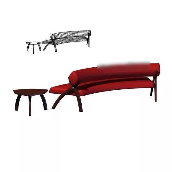 Red Curved Sofa With Chair 3d model Red Curved Sofa With Chair 3d model