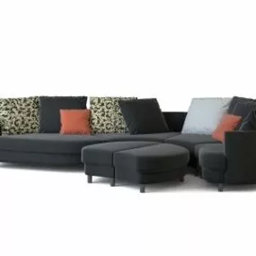 Modern Fabric Sofa With Stool Set 3d model