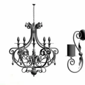 European Chandelier Antique Iron Material 3d model