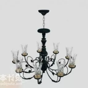 European Black Chandelier Lamp Fixture 3d model