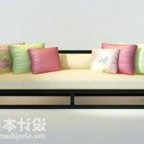 Modern Beige Sofa With Colorful Cushion 3d model