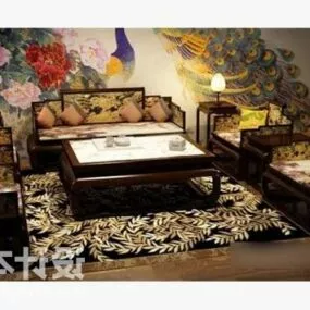 Chinese Classic Sofa Table And Chair Set 3d model