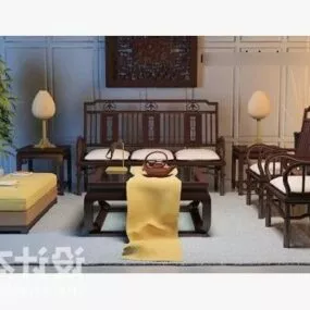 Chinese Classic Wood Sofa Table And Chair 3d model