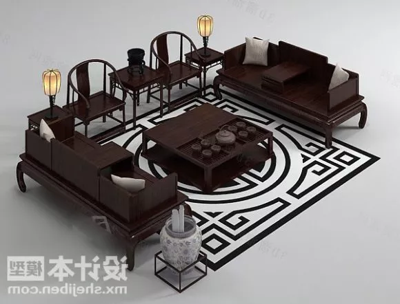 Vintage Chinese Wooden Sofa Chair Table 3d model Vintage Chinese Wooden Sofa Chair Table 3d model