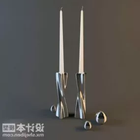 Candles Lamp Silver Carving Base 3d model