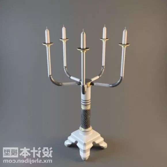 Five Candles Lamp With Silver Stand 3d model Five Candles Lamp With Silver Stand 3d model