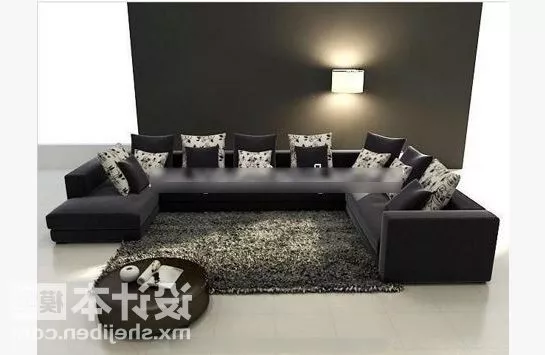 Black U Shaped Sofa 3d model Black U Shaped Sofa 3d model