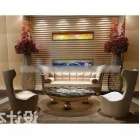 Living Room Sofa With High Back Chair 3d model