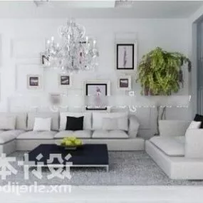 White Living Room With Sofa Table Set 3d model