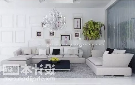 White Living Room With Sofa Table Set 3d model White Living Room With Sofa Table Set 3d model