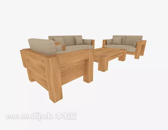 Wooden Frame Upholstery Sofa Set 3d model Wooden Frame Upholstery Sofa Set 3d model