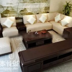 Vintage Living Room With Sofa Table Set 3d model