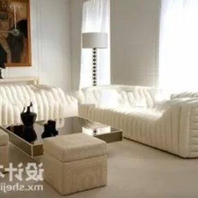 White Sofa Set Stripped Pattern 3d model