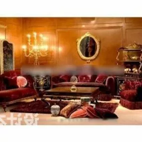 European Red Velvet Sofa Set 3d model