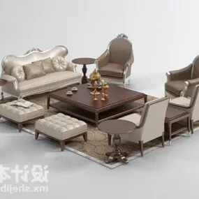 Elegant European Sofa Table Stool Set 3d model