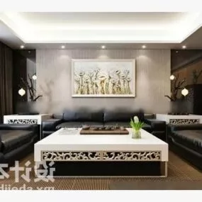 Leather Sofa With Coffee Table 3d model