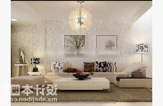 Elegant White Sofa Table Chandelier Set 3d model Elegant White Sofa Table Chandelier Set 3d model
