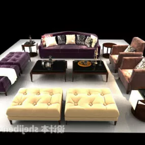 Velvet Sofa Chair With Table Set 3d model