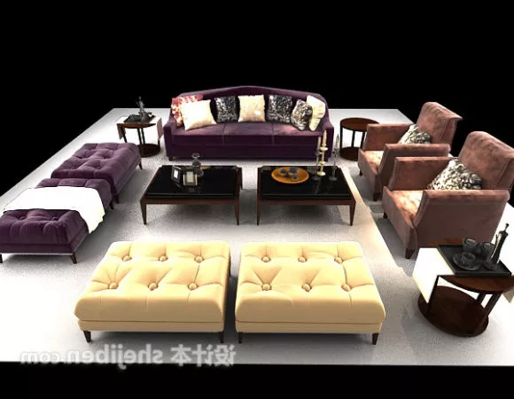 Velvet Sofa Chair With Table Set 3d model Velvet Sofa Chair With Table Set 3d model