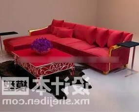 Sofa Red Velvet With Table 3d model