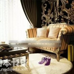 Sofa Strip Pattern With Table 3d model
