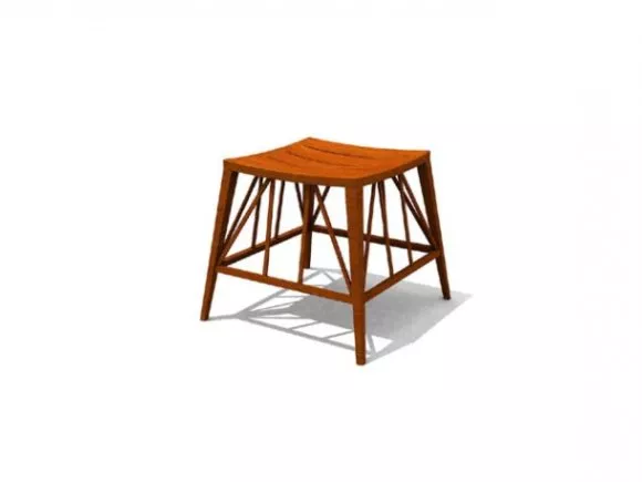 Chinese Wood Square Stool 3d model