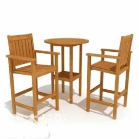 Wooden Coffee Table And Chair Set 3d model