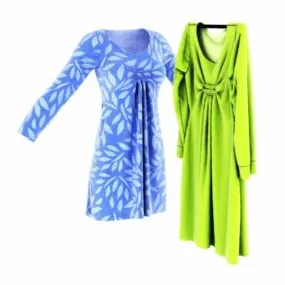 Blue Green Dress Women Fashion 3d model
