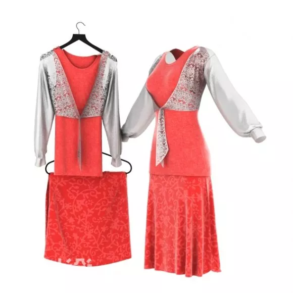 Old Style Red Dress 3d model Old Style Red Dress 3d model