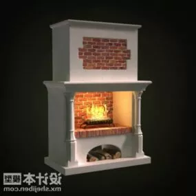 European Fireplace With Brick Decoration 3d model