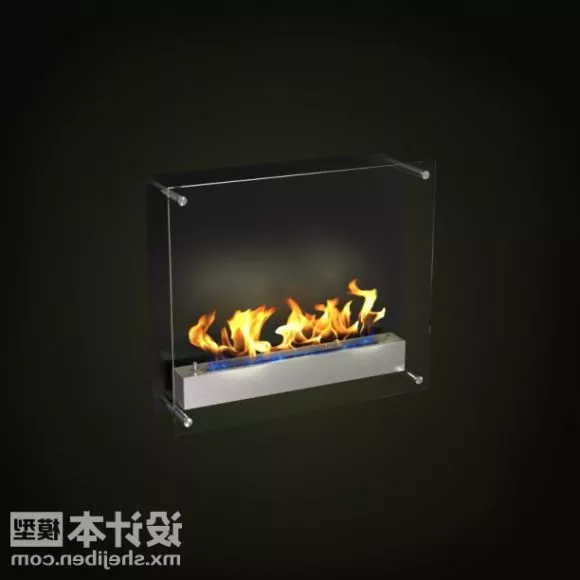 Marble Fireplace With Fire And Bench 3d model