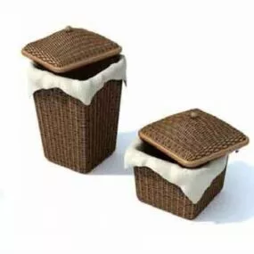 Rattan Trash With Cap 3d model