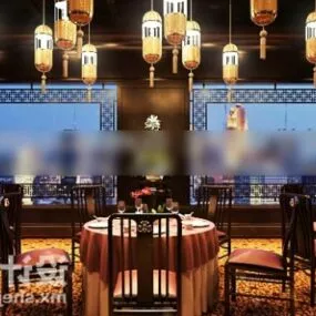 Asian Restaurant Table And Chair Set 3d model