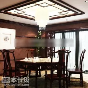Asian Dinning Table And Chair Set 3d model