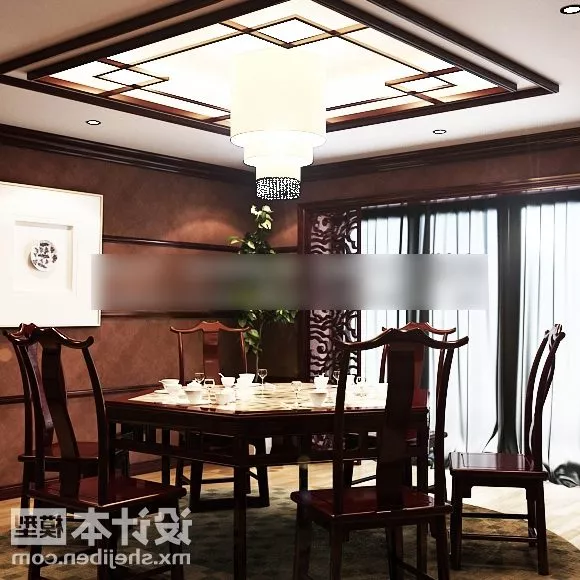 Asian Dinning Table And Chair Set 3d model Asian Dinning Table And Chair Set 3d model