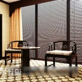 Chinese Coffee Table And Chair Set 3d model