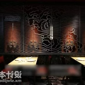 Dark Restaurant Table And Chair Set 3d model