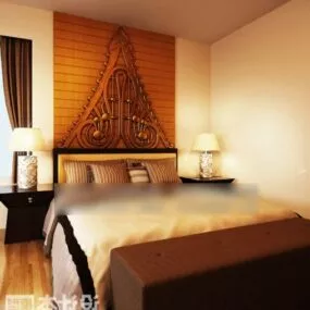 Double Bed In Old Bedroom 3d model