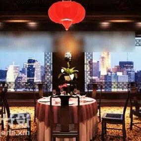 Night Chinese Restaurant Table And Chair Set 3d model