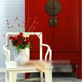 White Chair With Flower Pot 3d model