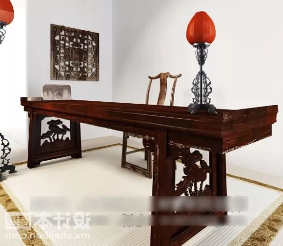 Antique Long Table And Chair 3d model Antique Long Table And Chair 3d model