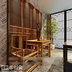 Bamboo Table And Chair Set V1 3d model