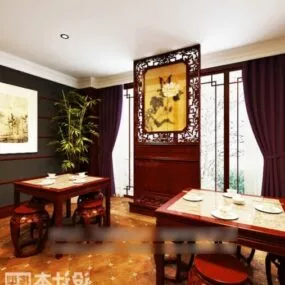 Chinese Dinning Table And Chair Set 3d model