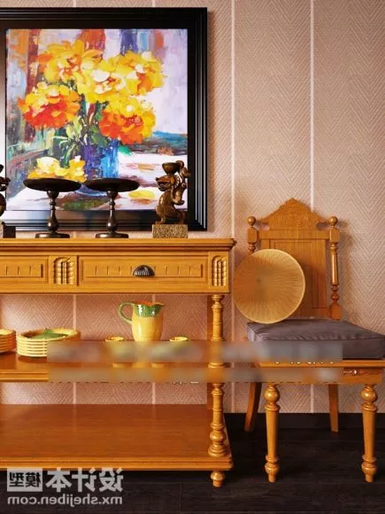 Console Table And Chair Yellow Wooden V1 3d model Console Table And Chair Yellow Wooden V1 3d model