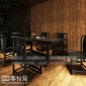 Dark Wood Dinning Table And Chair V1 3d model
