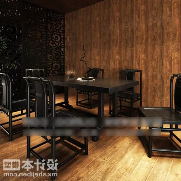 Dark Wood Dinning Table And Chair V1 3d model Dark Wood Dinning Table And Chair V1 3d model