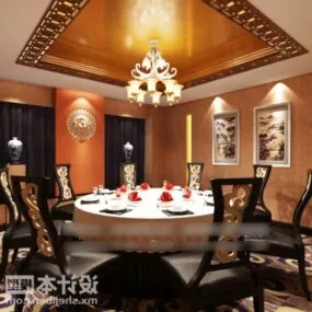 Dinning Room With Antique Table And Chair Set 3d model